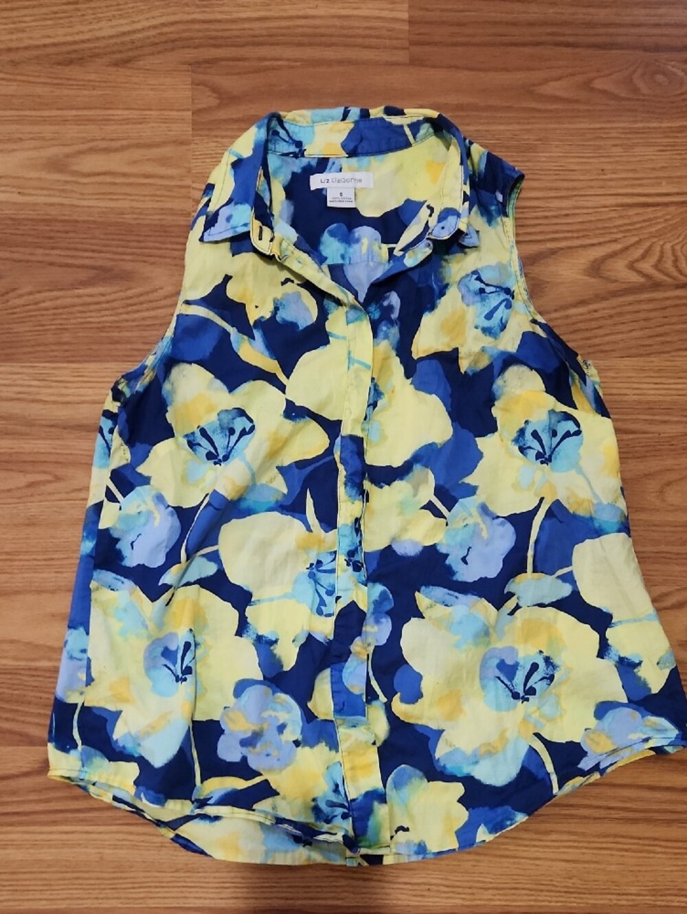 Liz Claibrone Botanical Cotton Sleeveless Blouse Sz S